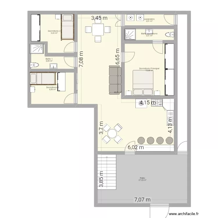Casa Ad&aacute;n 2. Plano de 8 Habitaciones y 121 m²