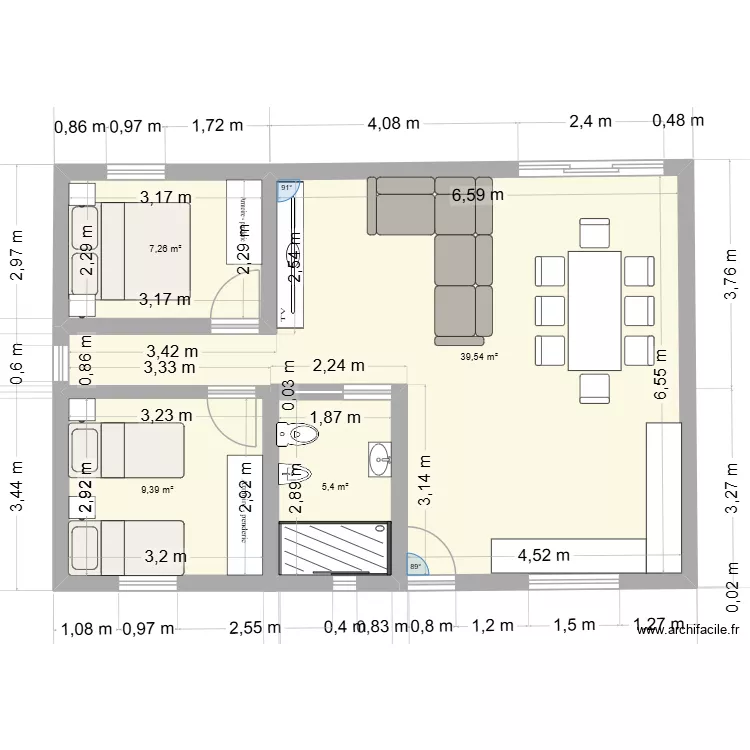 plano casa MCA3. Plano de 4 Habitaciones y 62 m² plano casa MCA3. Plano de 4 Habitaciones y 62 m²