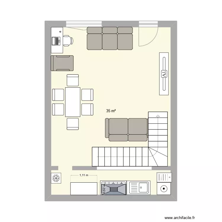 planta 1. Plano de 1 Sala y 35 m² planta 1. Plano de 1 Sala y 35 m²