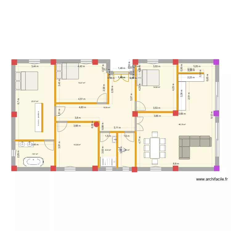 Plantilla Urb. Centro 38 Albacete_Distribucion 1. Plano de 9 Habitaciones y 151 m²