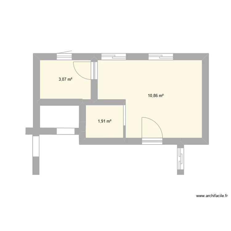dormitorio y ba&ntilde;o 2. Plano de 3 Habitaciones y 16 m²