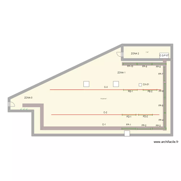 trabajo. Plano de 2  y 125 m²