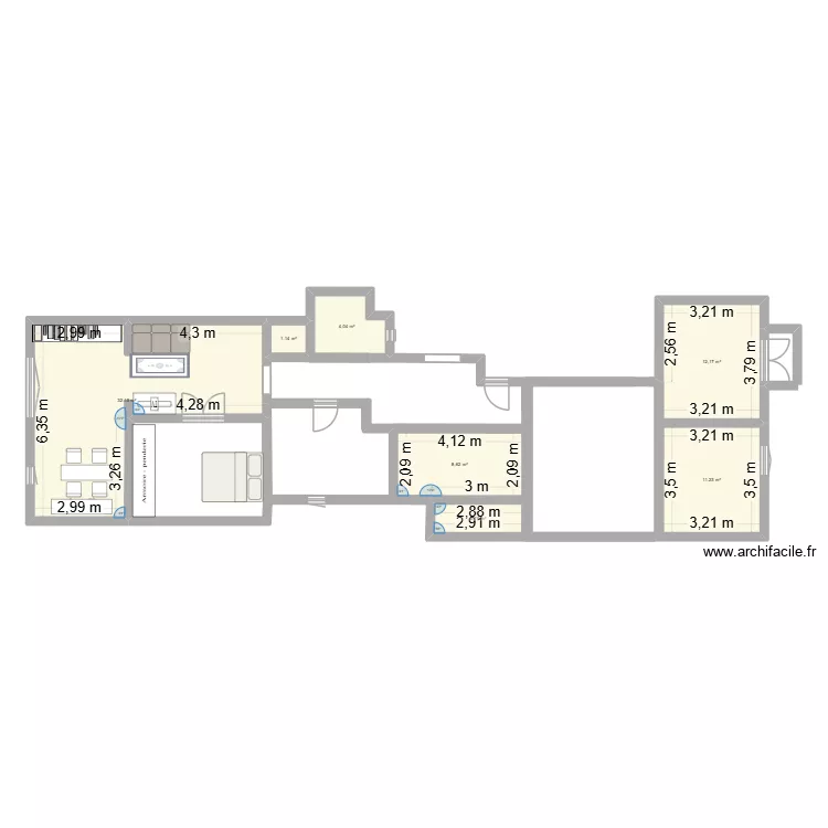 JAna. Plano de 7 Habitaciones y 72 m²