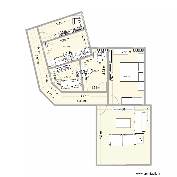 inmaculada. Plano de 6  y 69 m²