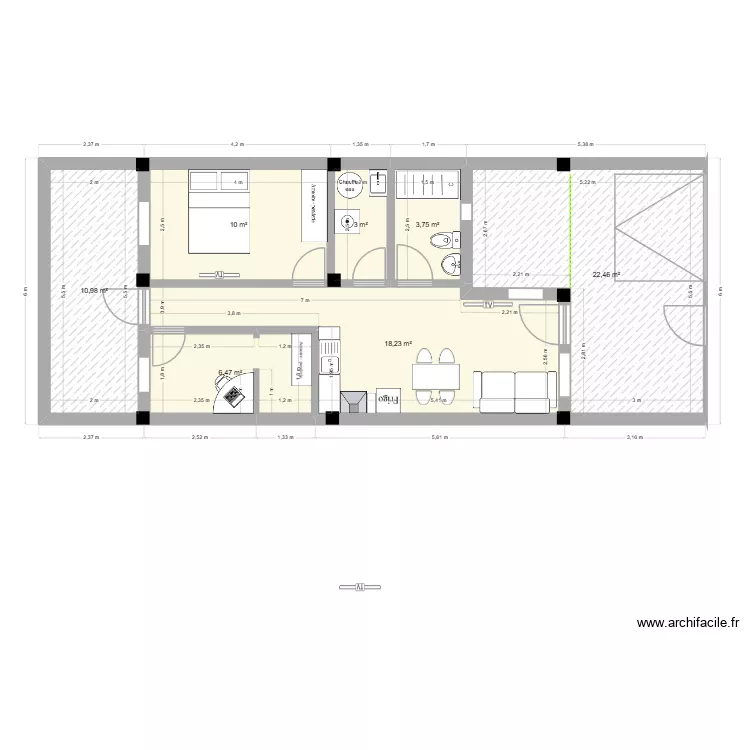 vivienda. Plano de 7  y 75 m²