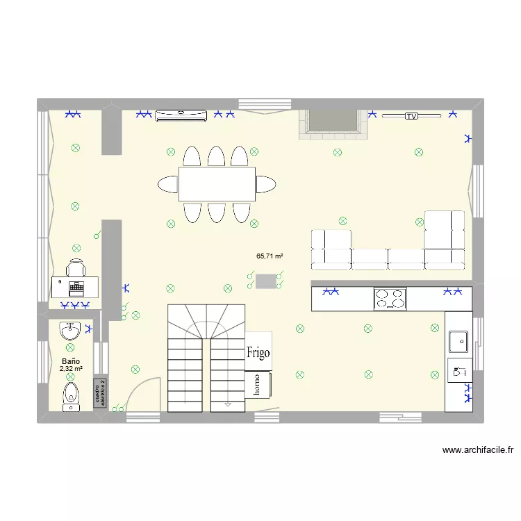 planta1. Plano de 2 habitaciones y 68 m²