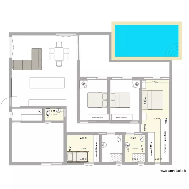 casa naon. Plano de 4 Habitaciones y 34 m² casa naon. Plano de 4 Habitaciones y 34 m²