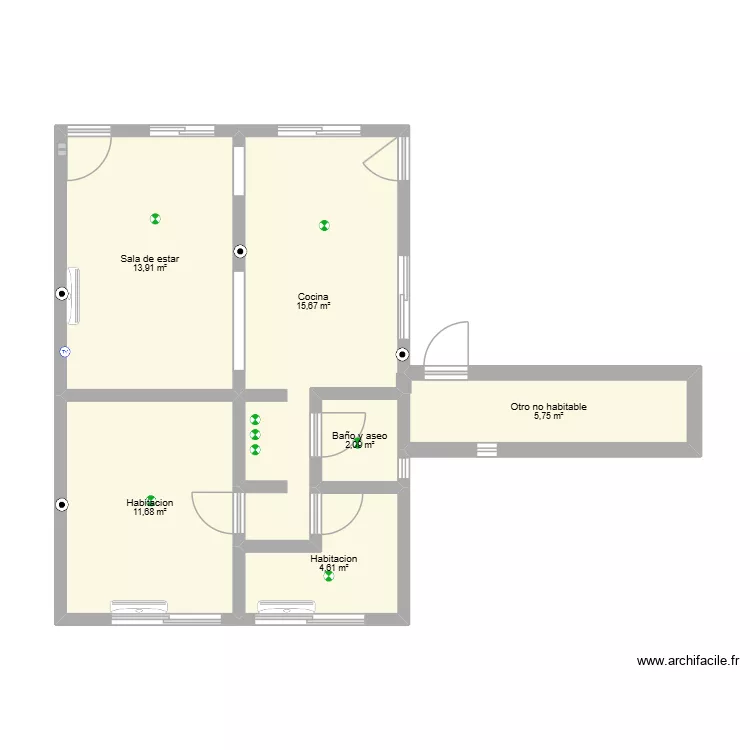 Probando en casa. Plano de 6 habitaciones y 54 m²