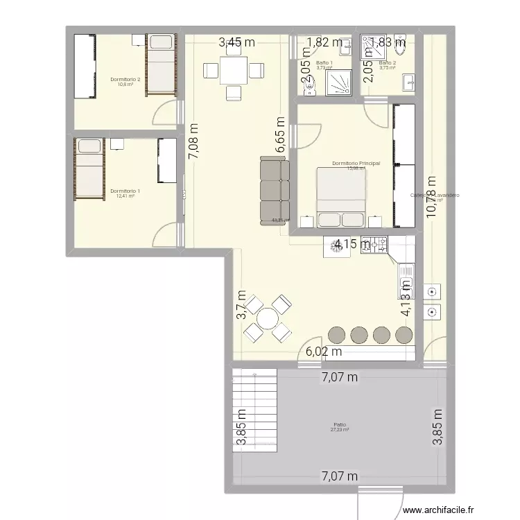 Casa Adán 3. Plano de 8 Habitaciones y 131 m² Casa Adán 3. Plano de 8 Habitaciones y 131 m²
