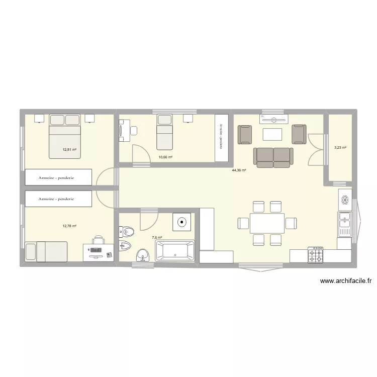 pppp. Plano de 6 Habitaciones y 91 m²