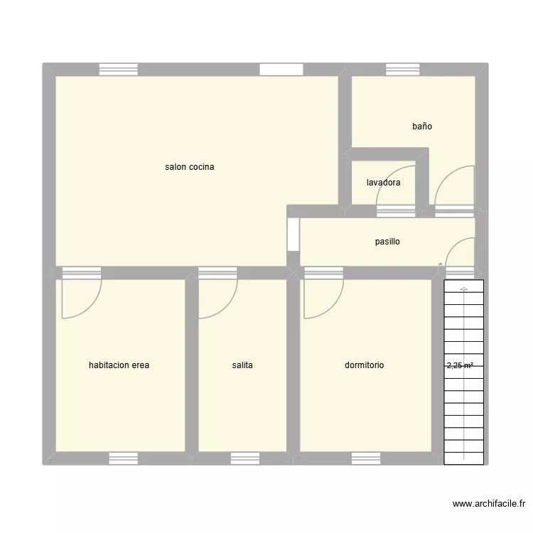 casa fran proyecto. Plano de 8 Habitaciones y 58 m²