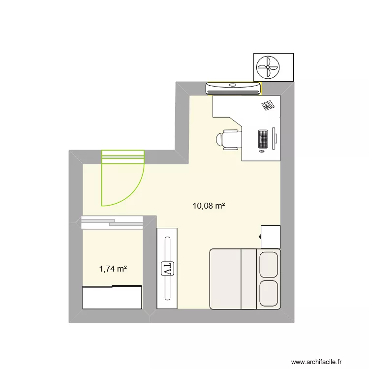 Mia. Plano de 2 Habitaciones y 12 m²
