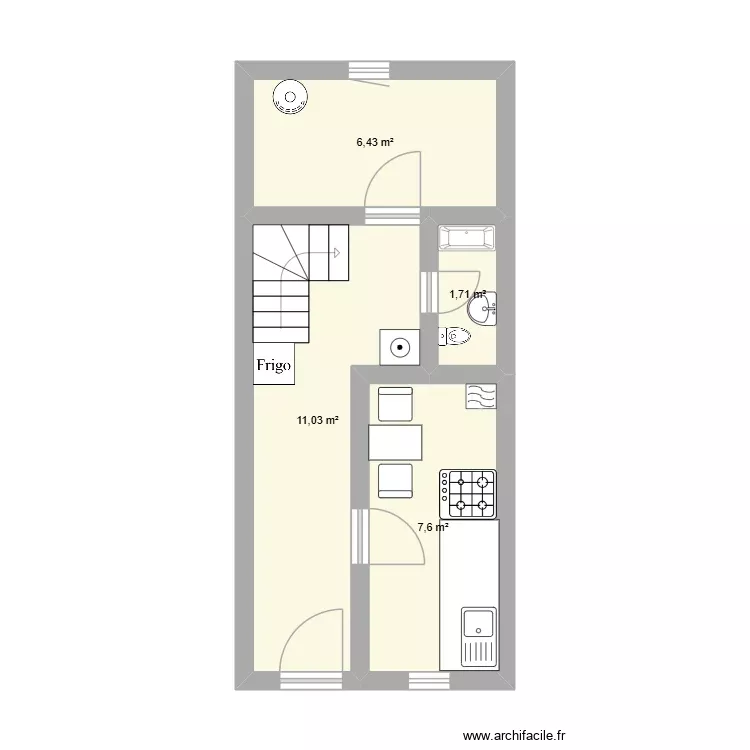 Las Llores2. Plano de 4 Habitaciones y 27 m²
