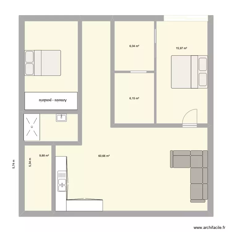 CASA. Plano de 5 Habitaciones y 99 m²