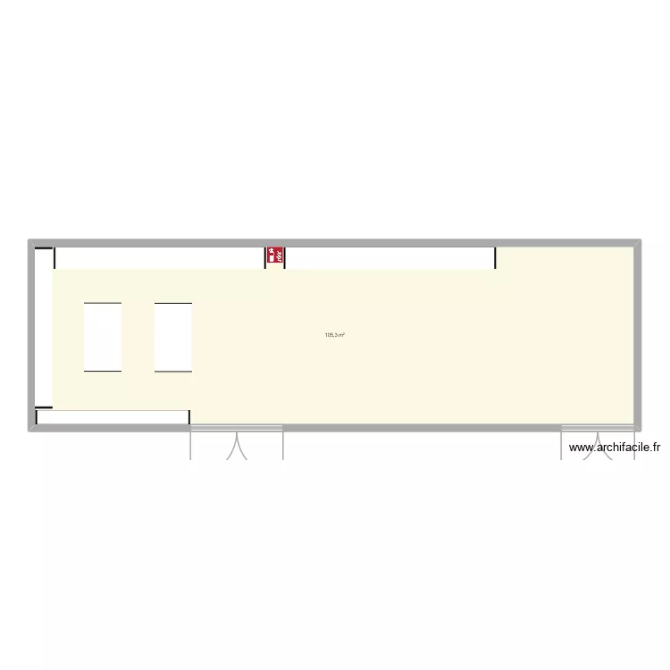 largo. Plano de 1  y 105 m²