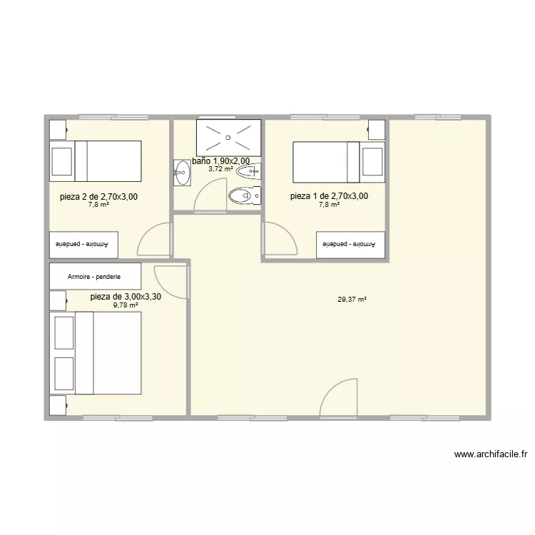 casa. Plano de 5  y 58 m²