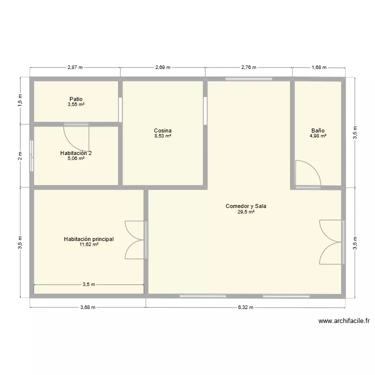 Plan. Plano de 6 Habitaciones y 63 m²