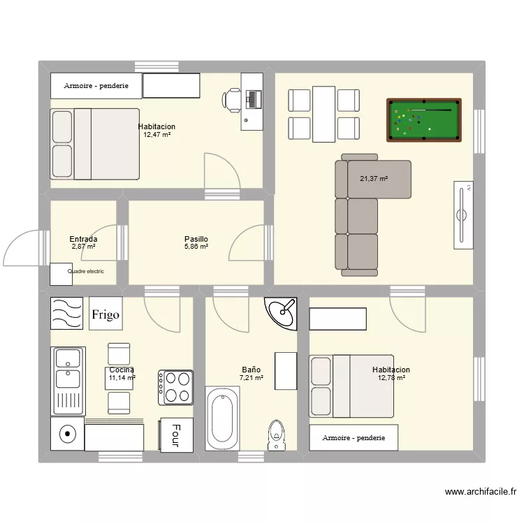 projecte 1. Plano de 7 Habitaciones y 74 m²
