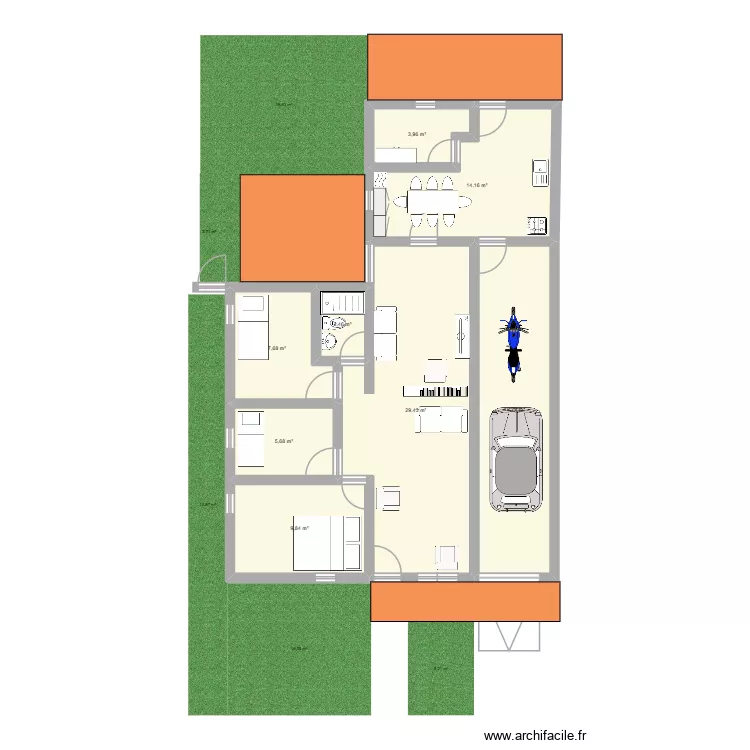 Casa. Plano de 8  y 93 m²