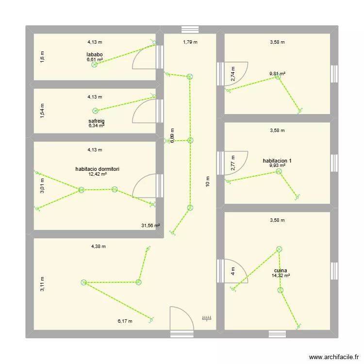 projecta electrcitat. Plano de 7 Habitaciones y 91 m²