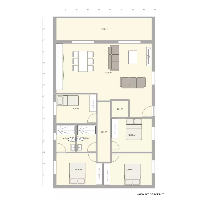 Plano 1 casa Pueblo. Plano de 10 Habitaciones y 121 m²