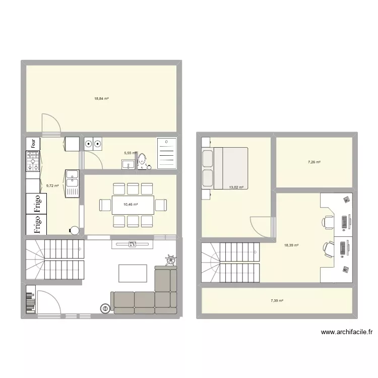 Casa segundo intento piso 1 y 2. Plano de 8 Habitaciones y 91 m² Casa segundo intento piso 1 y 2. Plano de 8 Habitaciones y 91 m²
