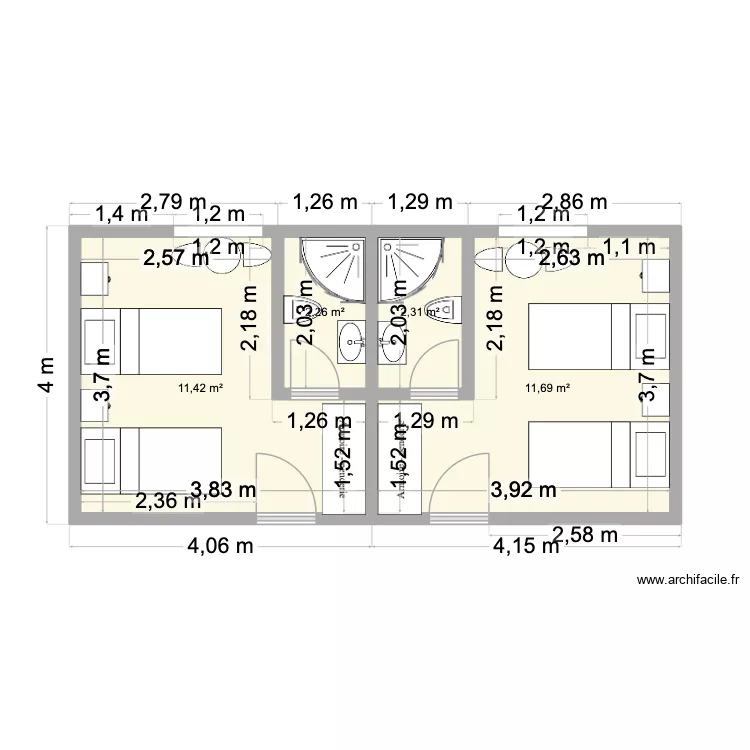 habitaciones. Plano de 4  y 28 m²