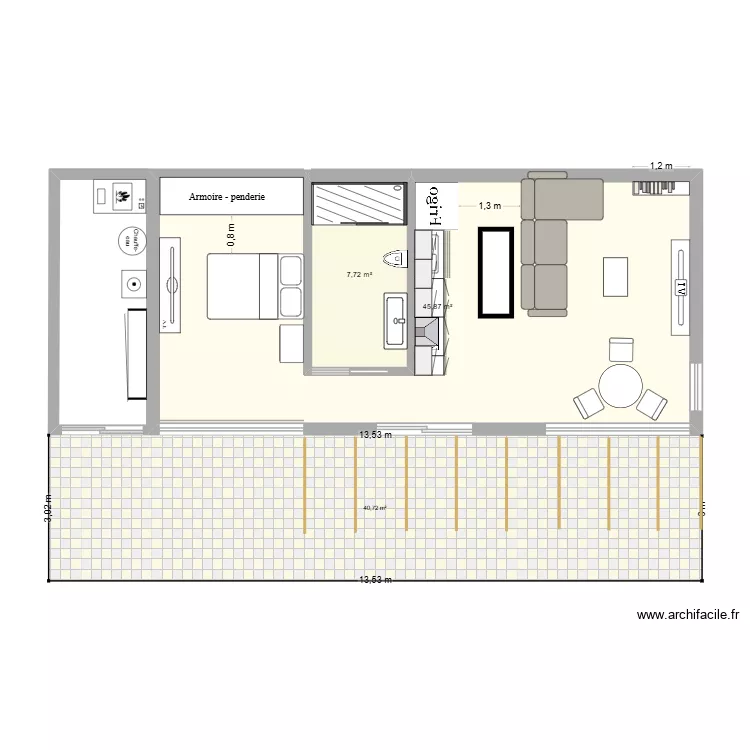 COCHERA. Plano de 2 Habitaciones y 54 m²