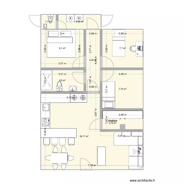 PADRE. Plano de 9  y 70 m²