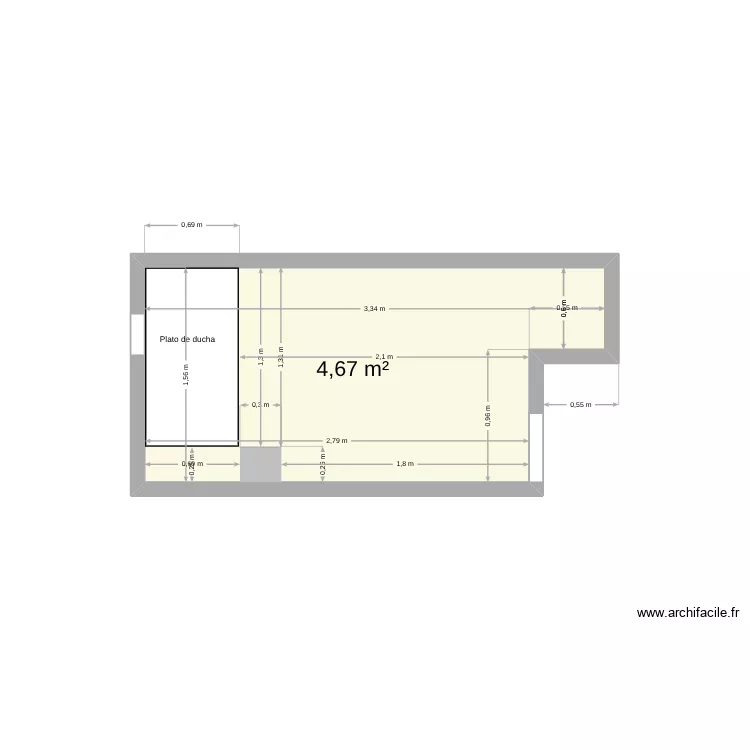 Ba&ntilde;o. Plano de 1  y 5 m²