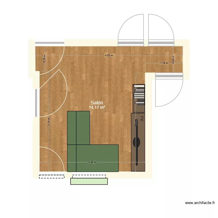 Vivienda. Plano de 1 Sala y 14 m² Vivienda. Plano de 1 Sala y 14 m²