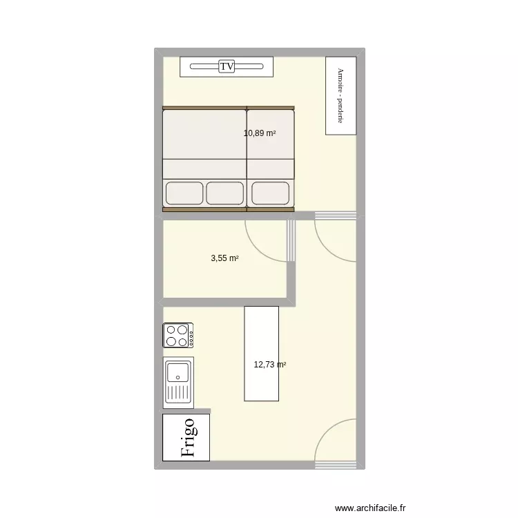 4x8. Plano de 3 Habitaciones y 27 m² 4x8. Plano de 3 Habitaciones y 27 m²