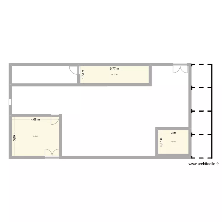 planta baja no acabada. Plano de 3  y 37 m²