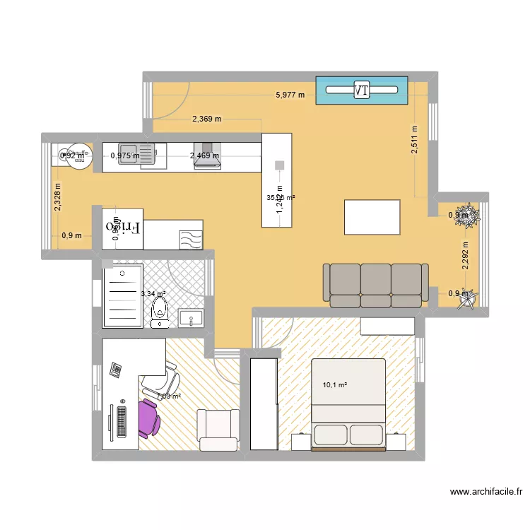 Casa amueblada. Plano de 4 y 56 m² Casa amueblada. Plano de 4 y 56 m²