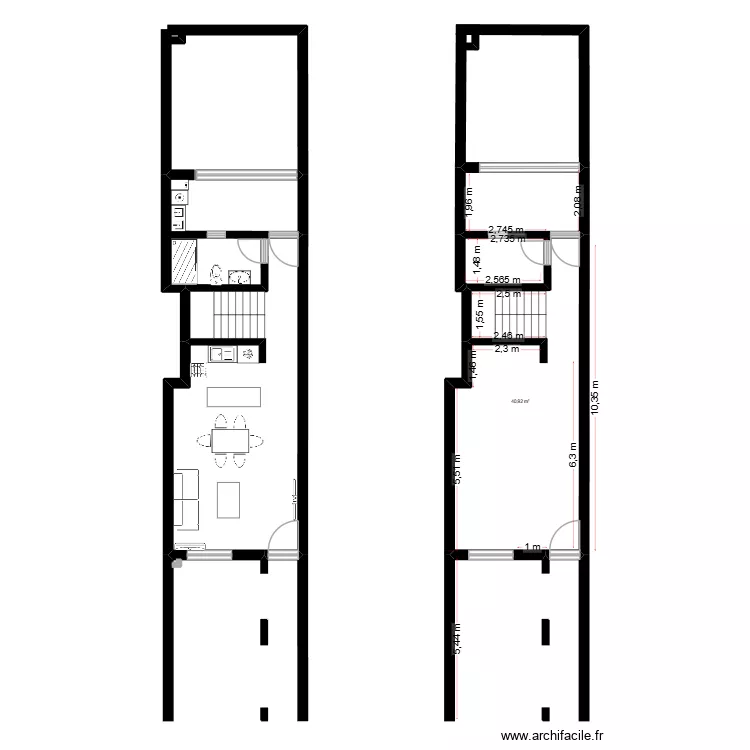 plano distribucion general + medidas. Plano de 1  y 41 m²