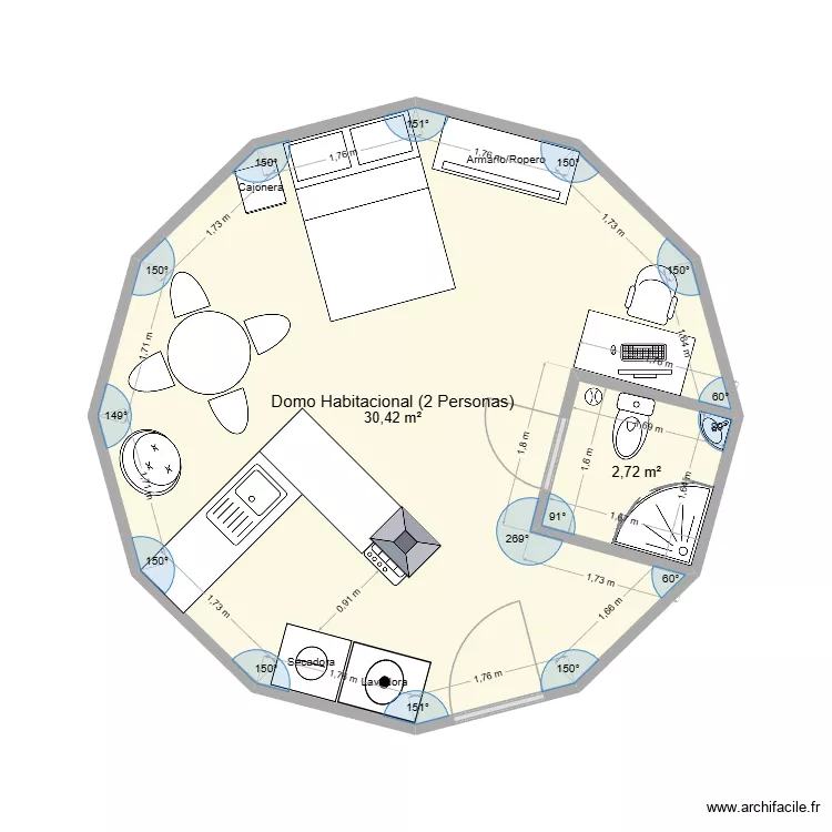 Domo Habitacional (2 Personas). Plano de 