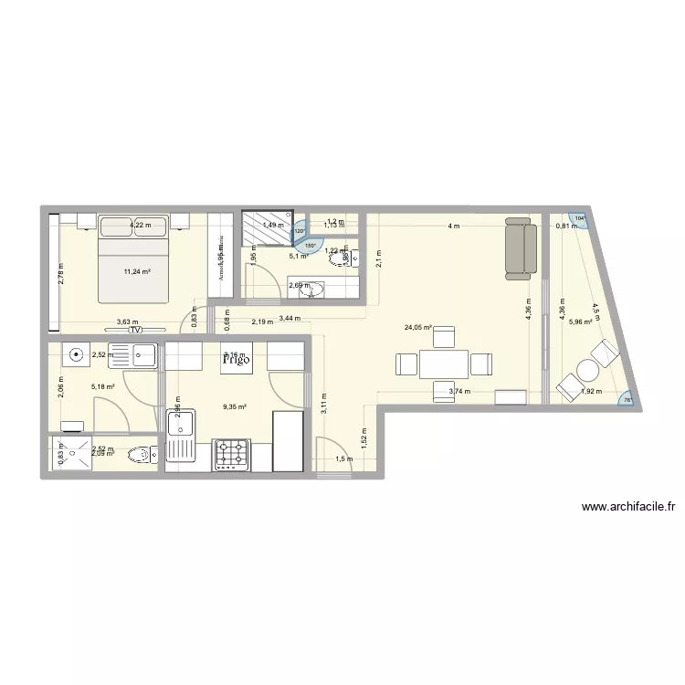 Casita. Plano de 7 Habitaciones y 63 m² Casita. Plano de 7 Habitaciones y 63 m²