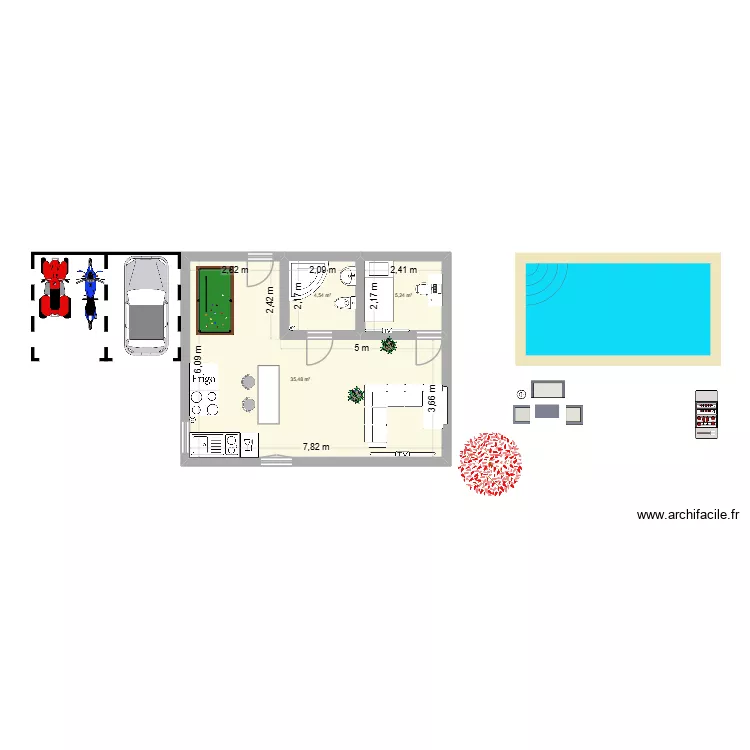 Habitacion. Plano de 3  y 45 m²