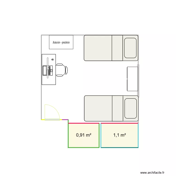 callado habitacion dibujo. Plano de 2  y 2 m²