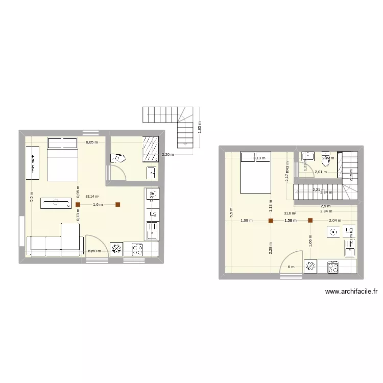 Collado Buhardilla 2 hab pta central. Plano de 2  y 65 m²