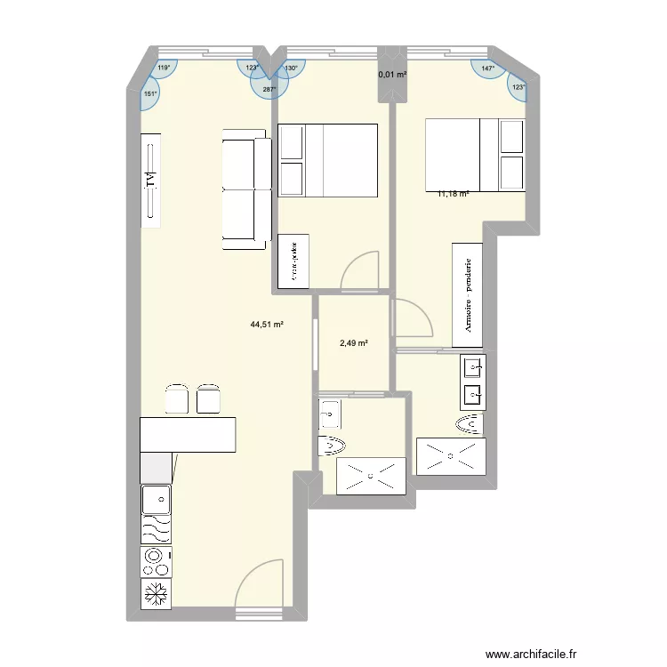 villanueva 5. Plano de 4  y 58 m²