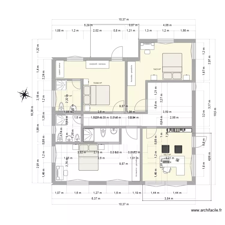 segunda palnta. Plano de 4 Habitaciones y 46 m² segunda palnta. Plano de 4 Habitaciones y 46 m²