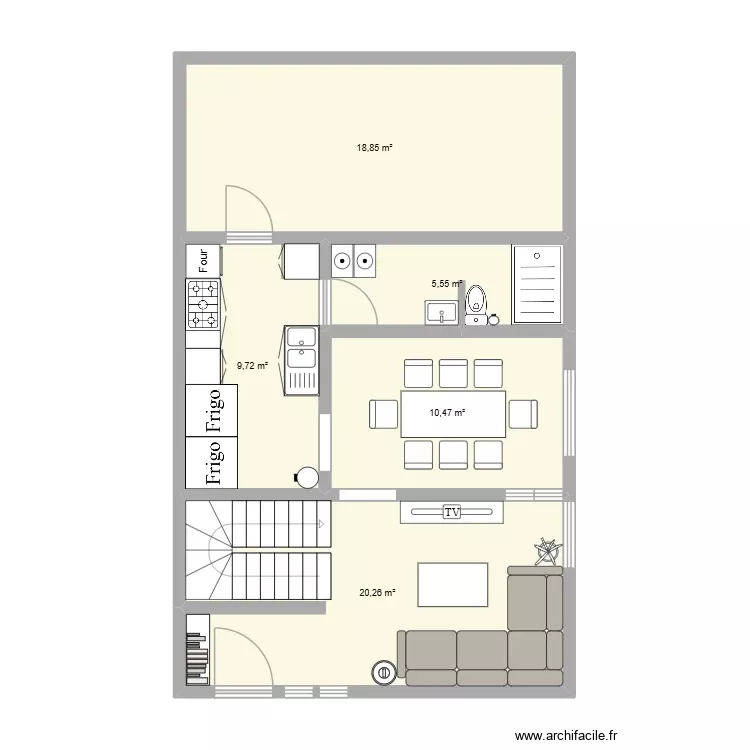 Casa segundo intento piso 1. Plano de 5 Habitaciones y 65 m²