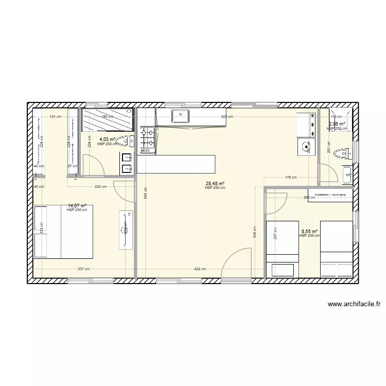 casa sur. Plano de 5  y 59 m²