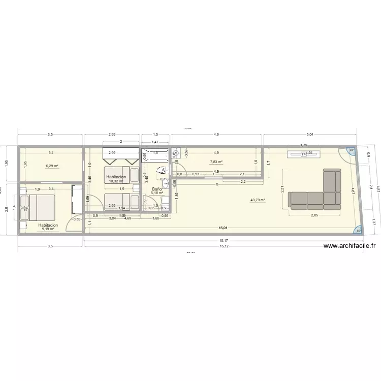 PLANTA ALTA medidas muebles octubre. Plano de 6 Habitaciones y 83 m² PLANTA ALTA medidas muebles octubre. Plano de 6 Habitaciones y 83 m²