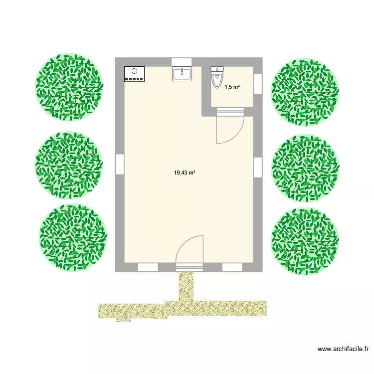 salita pu. Plano de 2 Habitaciones y 21 m²