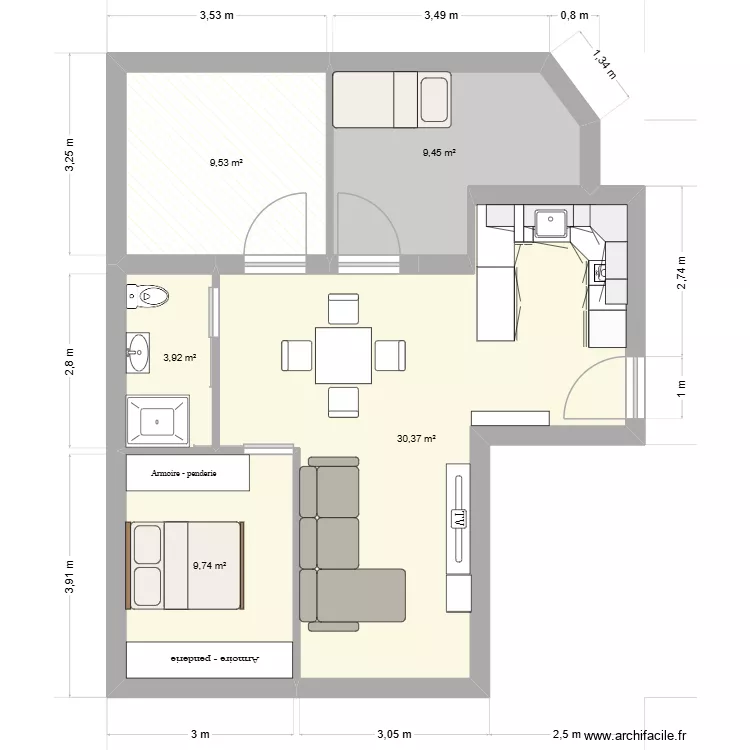 Piso abuela variacion 2. Plano de 5 Habitaciones y 63 m² Piso abuela variacion 2. Plano de 5 Habitaciones y 63 m²