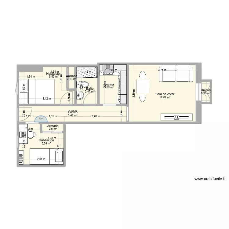 montele&oacute;n 7 2C cotas. Plano de 10 habitaciones y 36 m²