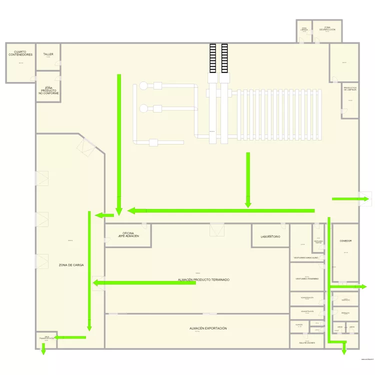 Canto flujo evacuaci&oacute;n. Plano de 