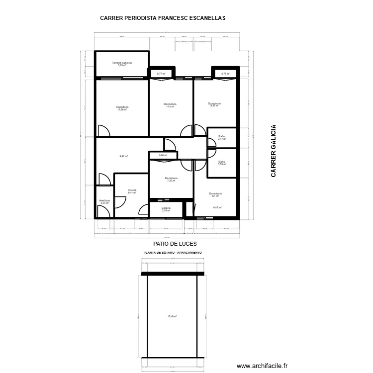 GALICIA 44-2-2-EIVISSA. Plano de 17 Habitaciones y 105 m² GALICIA 44-2-2-EIVISSA. Plano de 17 Habitaciones y 105 m²